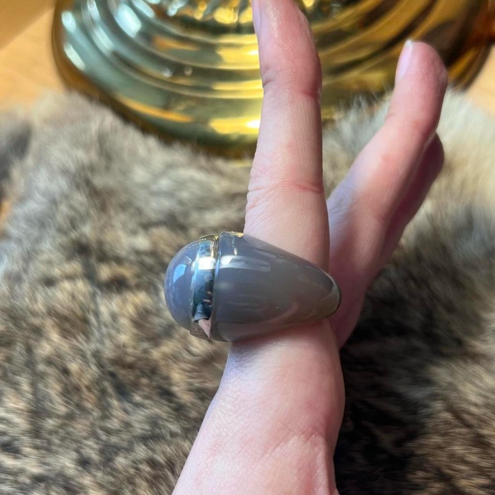 Chunky Solid Stone Agate Sterling Silver Ring - image 3